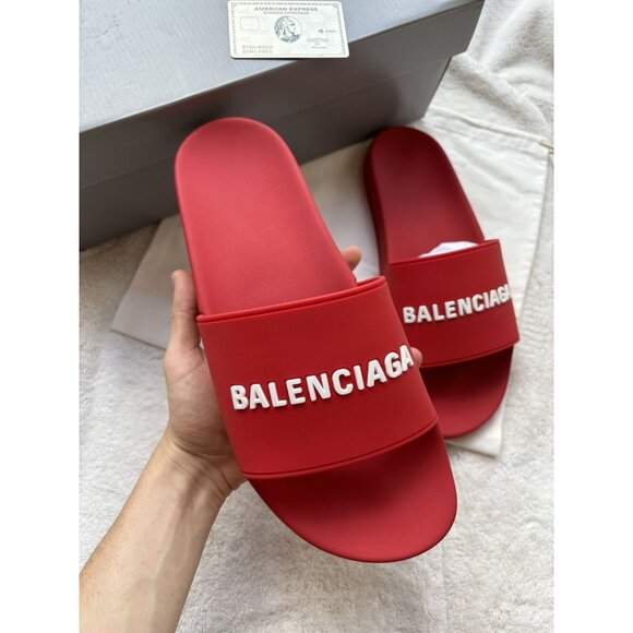 Balenciaga Red Logo Slides - Picture 2 of 4